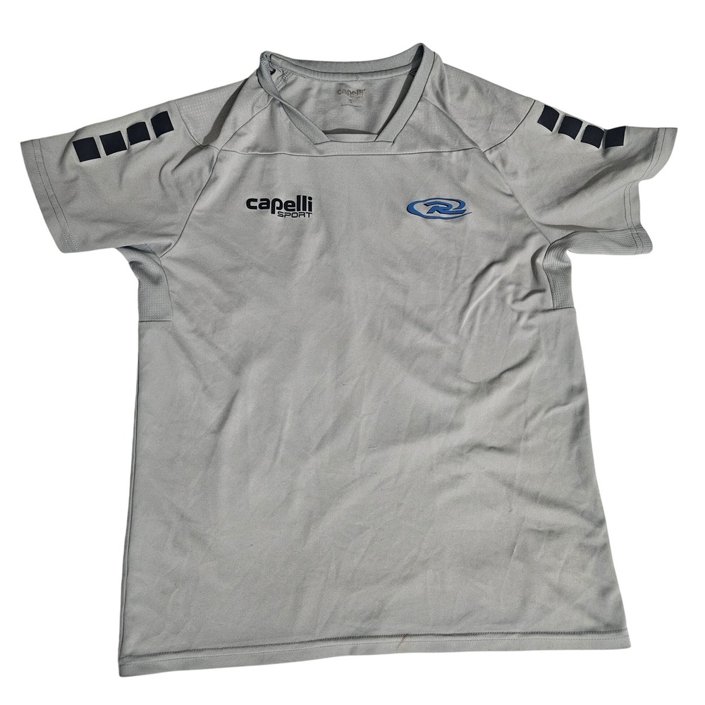 Capelli Sport Mens Soccer Jersey Gray Short Sleeve Training Shirt Size Small 76